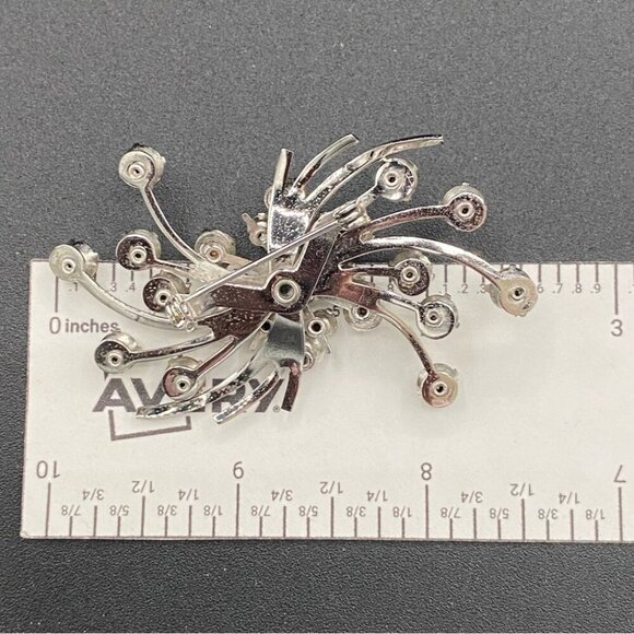 Emmons 'Fiery Ice' Sparkly Starburst Spray Brooch with Clear Rhinestones 2.5in - Picture 5 of 9